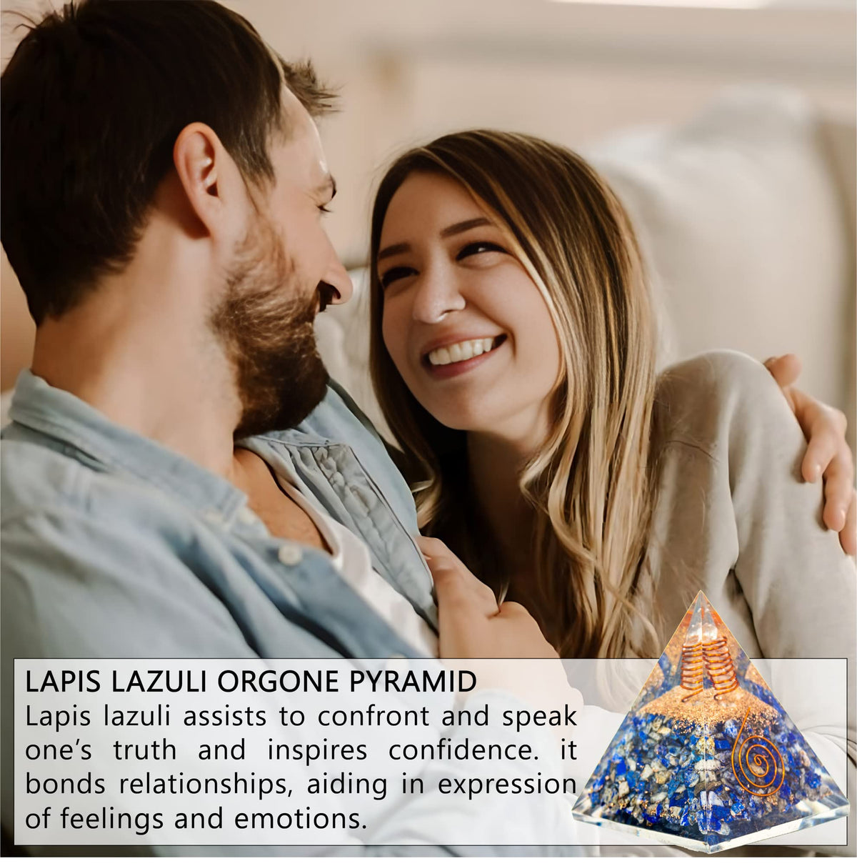 Lapis Lazuli Orgone Pyramid for Wisdom, Harmony, Honest & Self-Awareness | Orgonite pyramids with Copper Coil and Crystal Quartz for Chakra Protection
