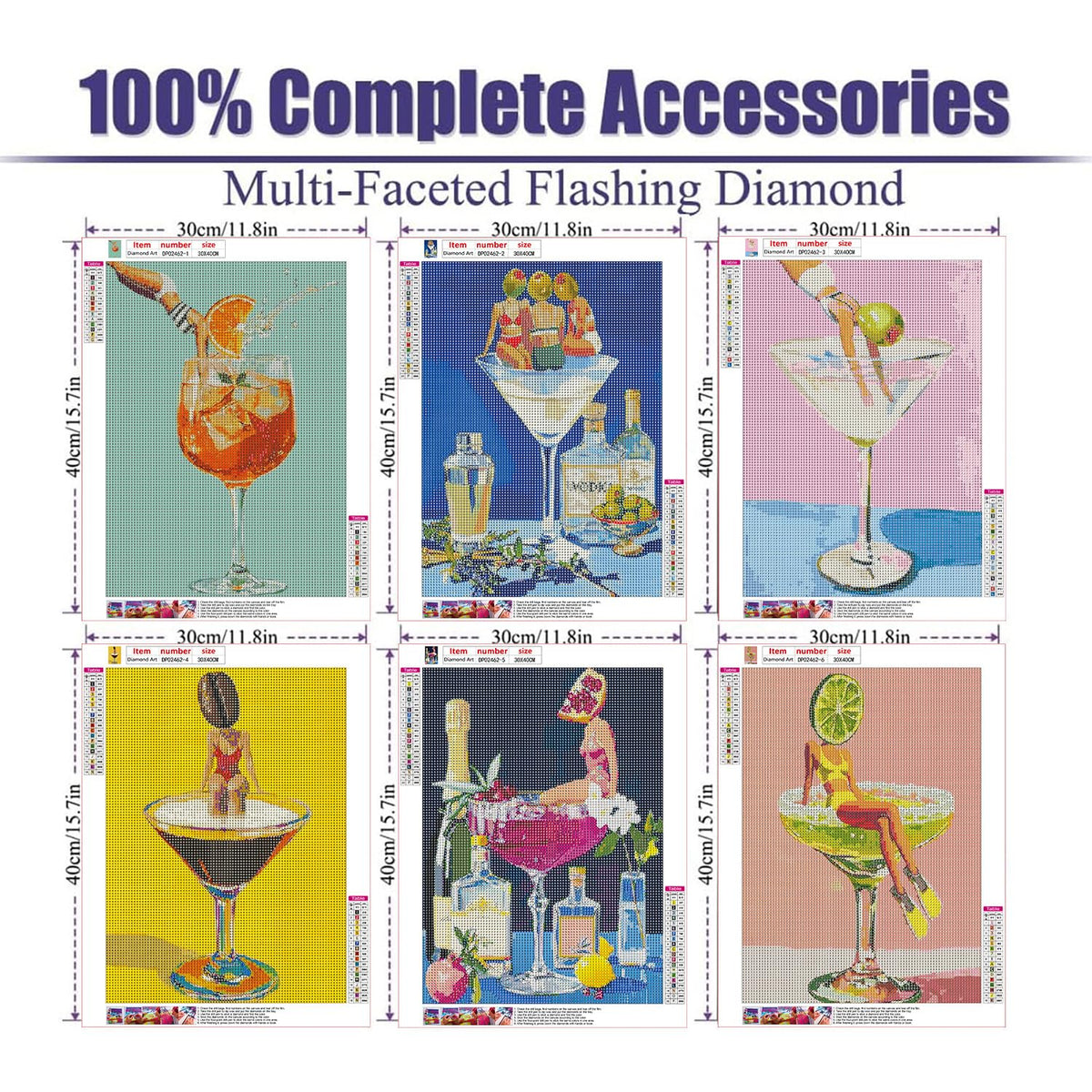 GOUOYANA Diamond Painting Kits for Adults-6 Pack, Cocktail Adult 5D Diamond Art Kits for Beginner Cocktail DIY Full Drill Diamond Dots Crystal Craft Kits for Home Wall Decor Gifts(6 Pack/12X16 Inch)