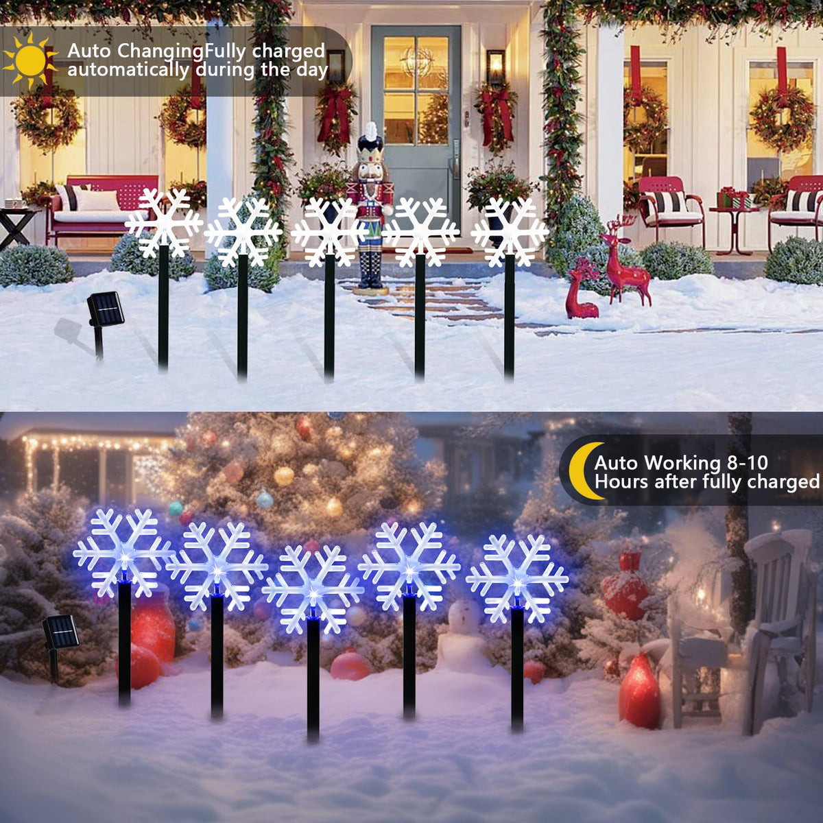 BRIGHTDECK Snowflake Solar Christmas Decorations Outdoor, 10 Pack LED Christmas Pathway Lights, Waterproof Snowflake Pathway Lights, Stake Lights for Christmas Garden Decor(10pcs Blue)