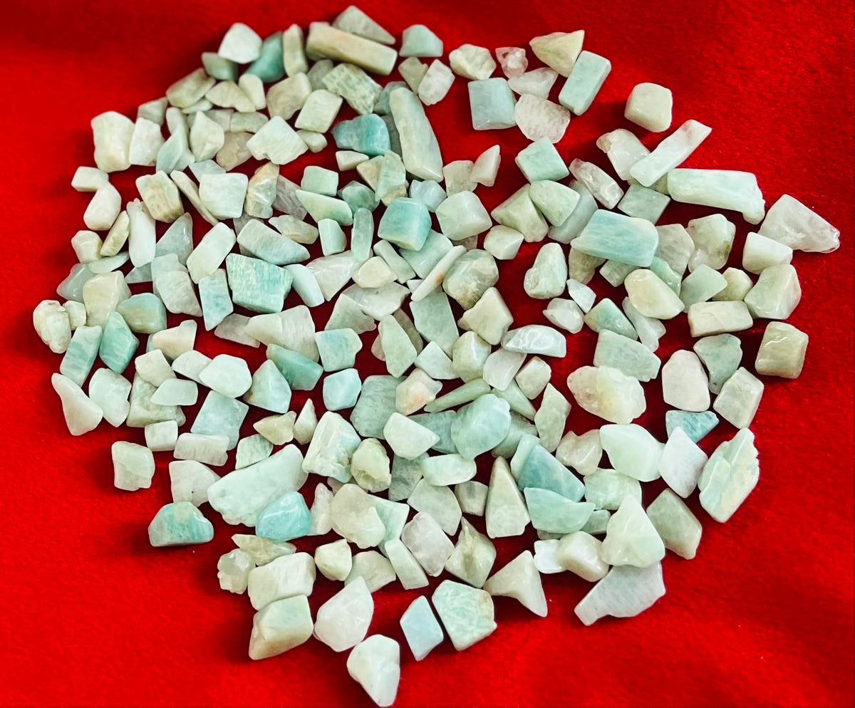 Indian Consigners Natural Crushed Polished Tumbled Gem Stone Chips, Decoration & Healing Crystals (Amazonite)