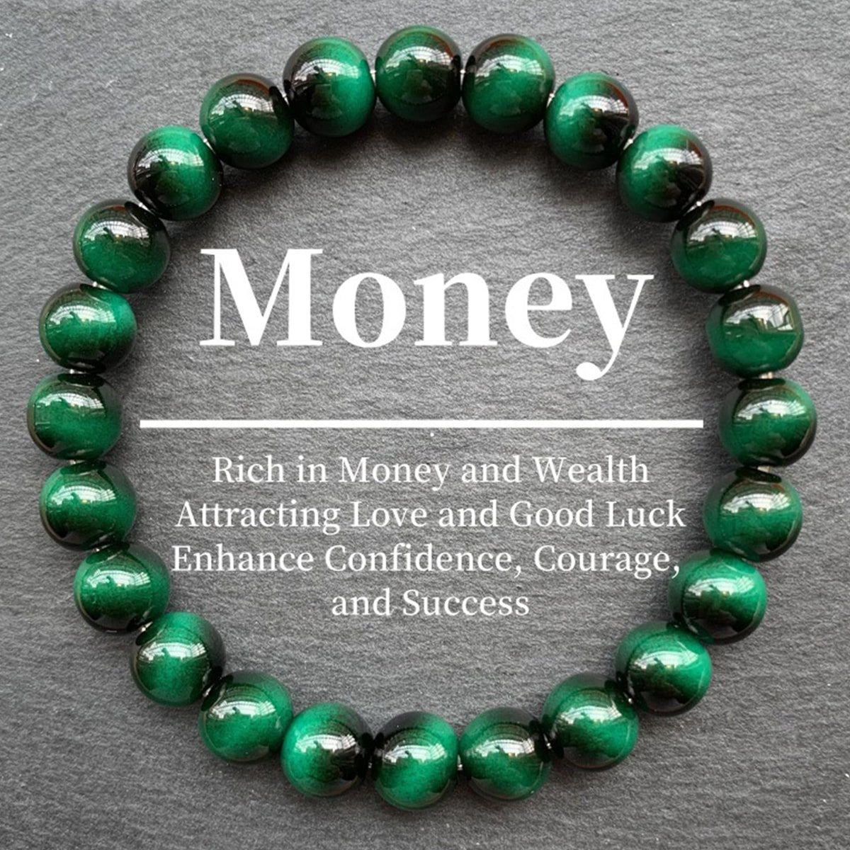 Cryhand Female 8mm Beaded Bracelets For Women Simulated Green Tigers eye Bracelet for Men Handmade Lucky Money Stretchy Crystal Bracelets Best Gifts