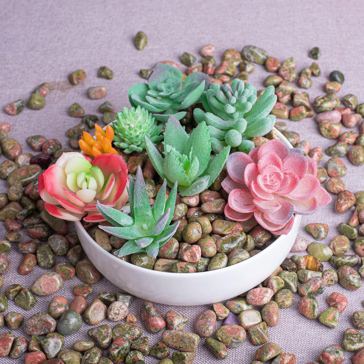 SigMntun Polished Unakite Crystal Set, 0.4", 128 Pcs - Handpicked Tumbled Stones and Crystals Bulk for Healing, Reiki, Meditation, Witchcraft and Home Decor