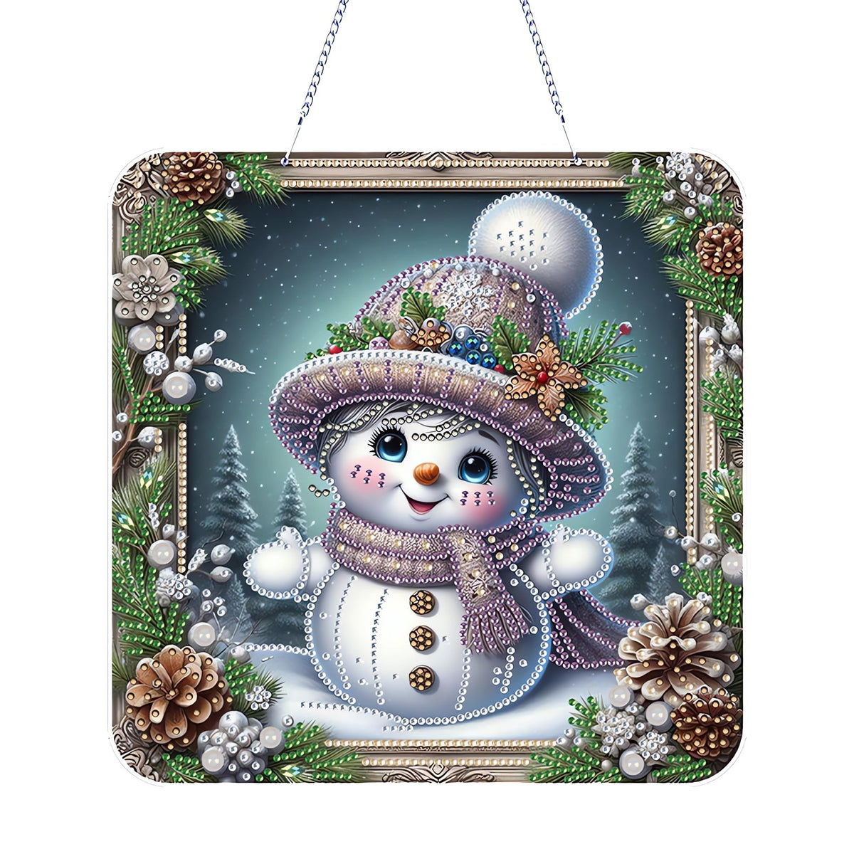 POETRYDRAW DIY Hanging Diamond Art Pendant Kit Christmas Snowman, Special Crystal Diamonds Painting Ornament for Adults, 5D Diamond Art Suncatchers Double Sided Board Gem Painting Box Kit