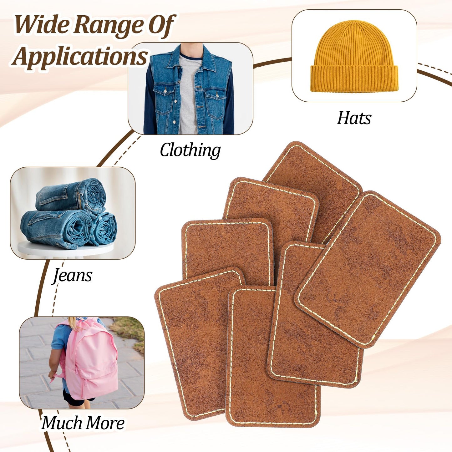 100 Pack Blank Leatherette Hat Patch with Adhesive, Rectangle Laserable Leatherette Patch, Faux Leather Patches for Hats Custom Fabric Repair Sew Laser Supplies (Chestnut, 2 x 3 Inches)