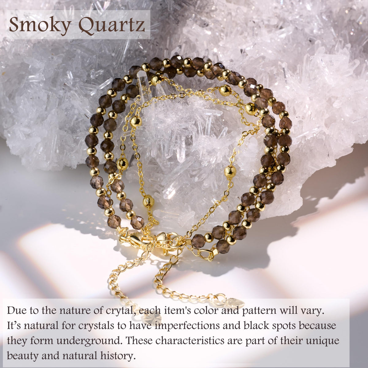 Farfume Smoky Quartz Crystal Bracelet Beaded Bracelets for Women 4mm Natural Stone Beads Gemstone Handmade Jewelry Valentine's Day Gifts