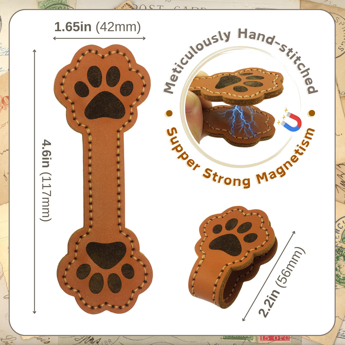 ALEACAR Magnetic Leather Bookmarks for Reading, Cute Dog Paw Shape Magnet Bookmark Clips for Women, Men, Kids, Magnetic Book Marks, Gifts for Book Lovers Teachers Students (1 Pack, Brown)
