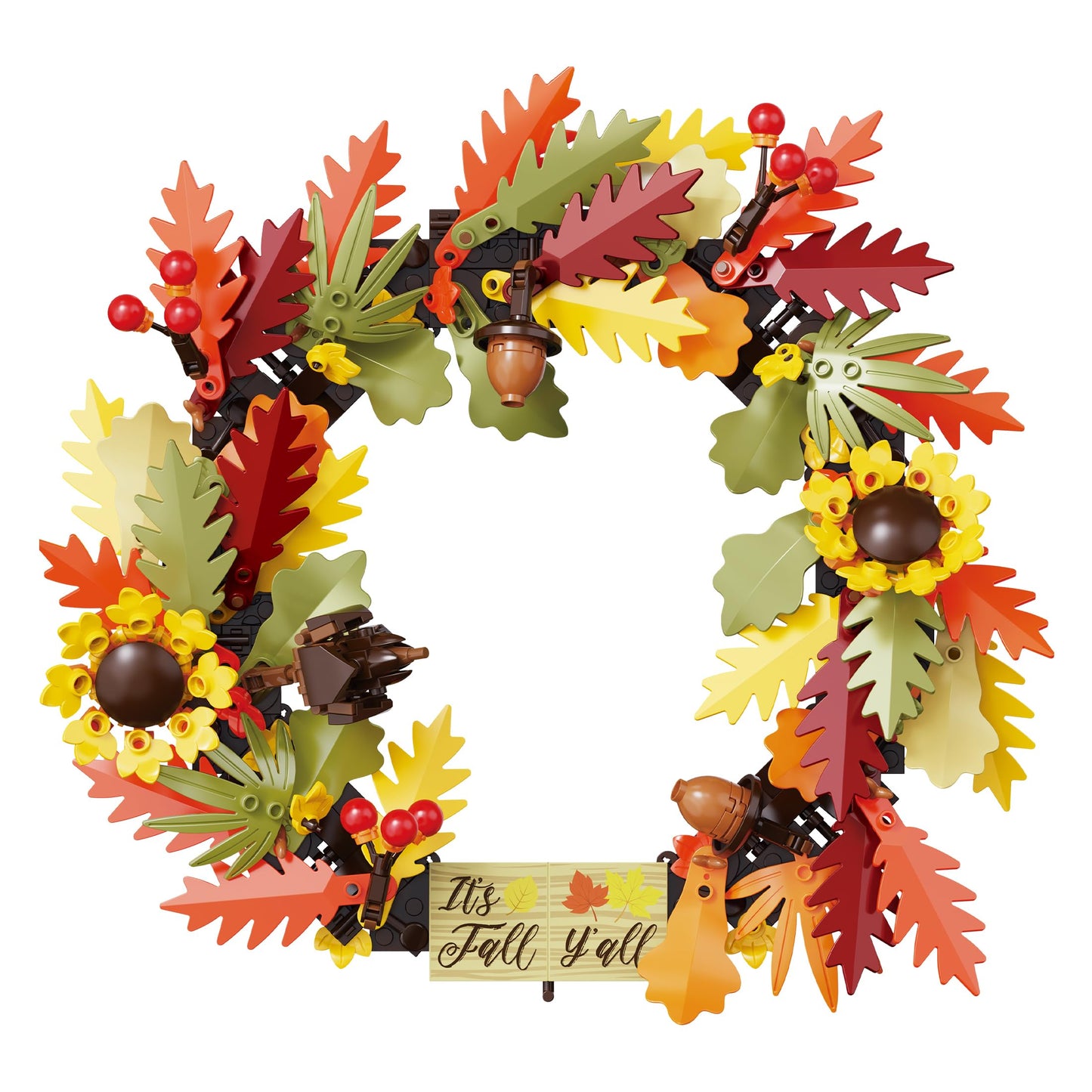 Brickcraft Harvest Wreath Brick Building Kit, 382 Pieces | DIY Autumn & Halloween Home Décor | 2-in-1 Fall Wreath & Garland Craft | Festive Thanksgiving Decoration Gift for Kids & Adults, Ages 8+