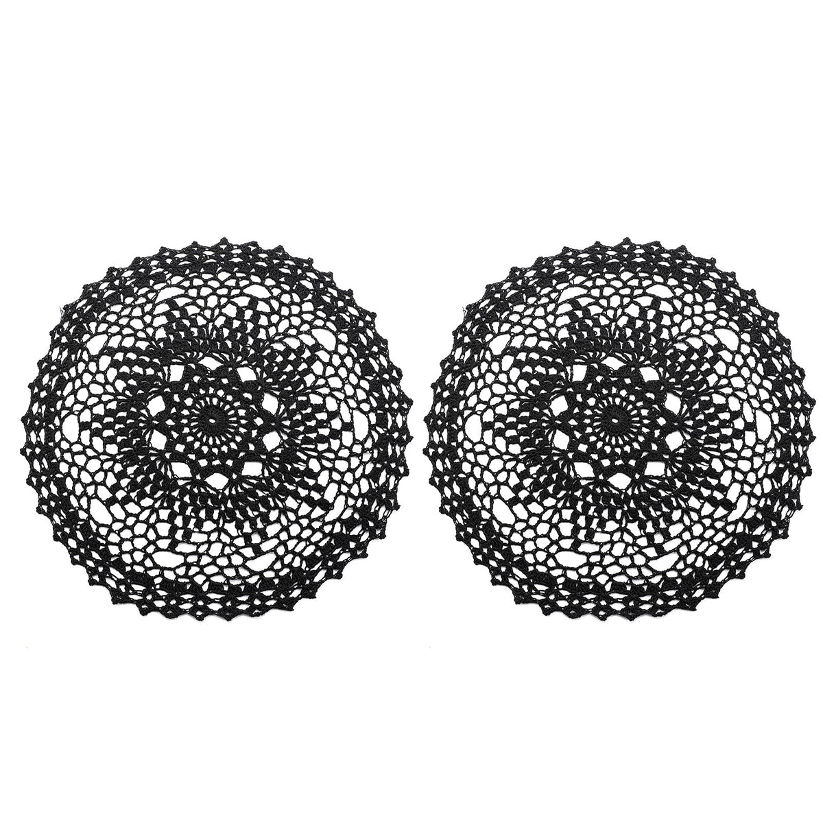 Qxzvzem 2 Pieces 12 Inch Halloween Doilies Crochet for Dressers and End Tables Crafts Disposable Small Valentines Doilies Cloth Lace Placemats Coasters Black Cotton Round Tablecloth