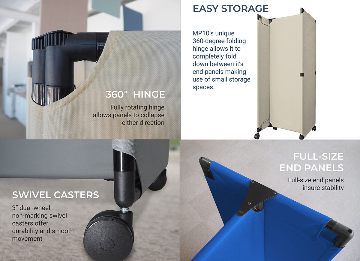 Versare MP10H Portable Folding Wall Partition | Economical 5 Panel Design | Portable Room Divider On Wheels | Adjustable, Freestanding Setup | Multiple Widths