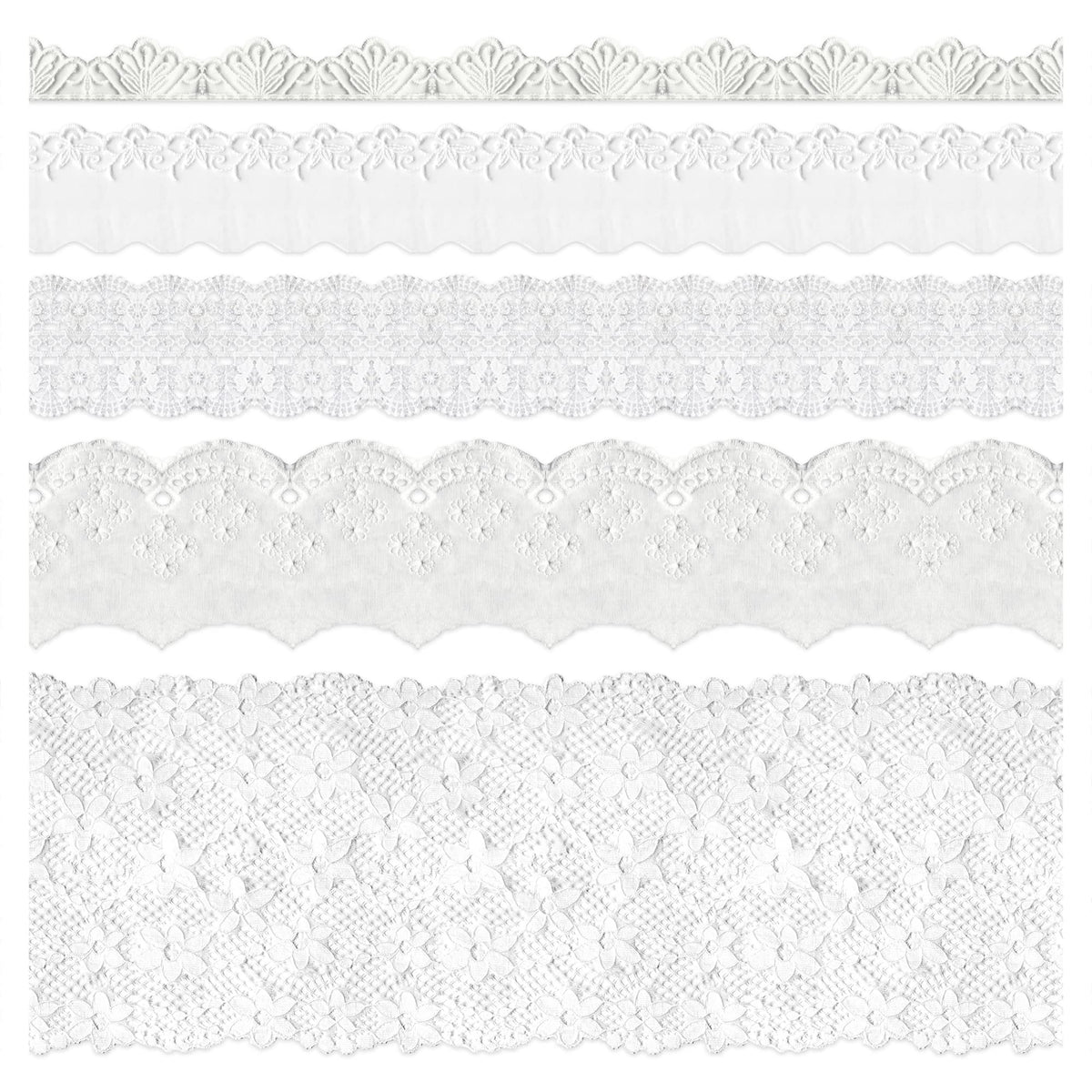 5 Packs Embroidery Lace Trim Premium White Sewing Lace Ribbon Scalloped Cotton Lace Decorative Crochet Trimming 2 Yards x 5 Designs for DIY Sewing Crafting Wrapping Wedding Scrapbooking (Baby)