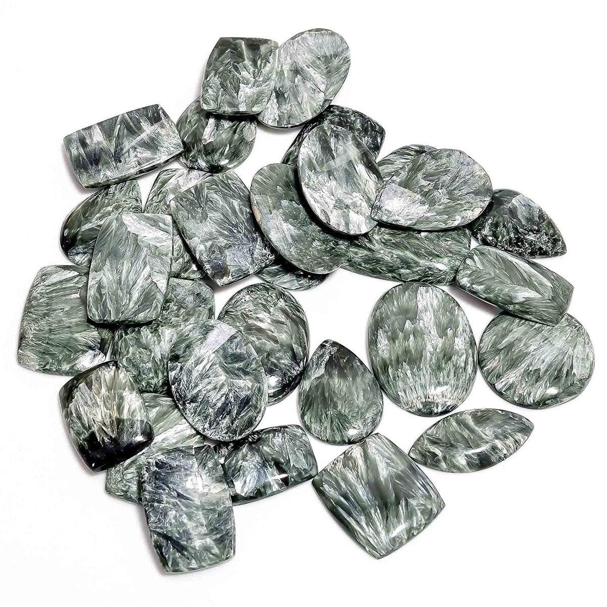 4pcs Natural Seraphinite Gemstone Wholesale Cabochons Lot, Jewelry Making Loose Gemstone, Polished Home Decor Specimen, DIY, Wire Wrapping, Reiki, Healing Crystals, Bulk Gemstone Deal