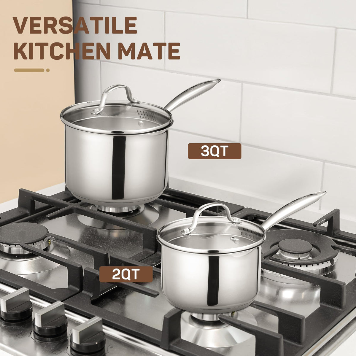 Ciwete 3 Qt Stainless Steel Saucepan with Glass Strainer Lid, 3 Quart Pot Stainless Steel Sauce Pan with Pour Spout, Mirror Polishing, Compatible with All Cooktops Dishwasher Safe Oven Safe