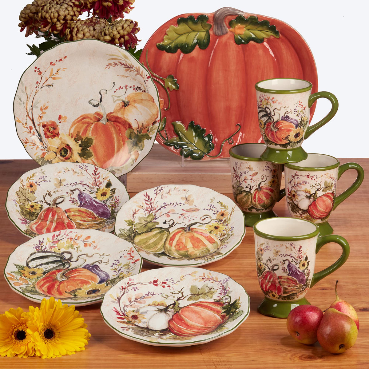 Harvest Morning Set of 4 Ceramic 8" Soup Bowls – Enjoy hearty soups, stews, or pasta in rustic farmhouse style with these autumn-themed bowls that bring warmth to every meal - 18 oz