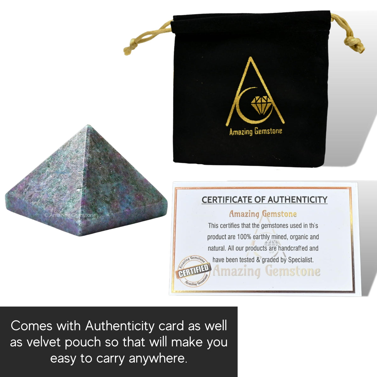Amazing Gemstone Ruby Kyanite Pyramid Crystal Healing Stones - 1" Great Pyramid Figurine of Natural Stone Pyramid for Meditation, Reiki, Chakra Balancing and Crystal Pyramids Grid