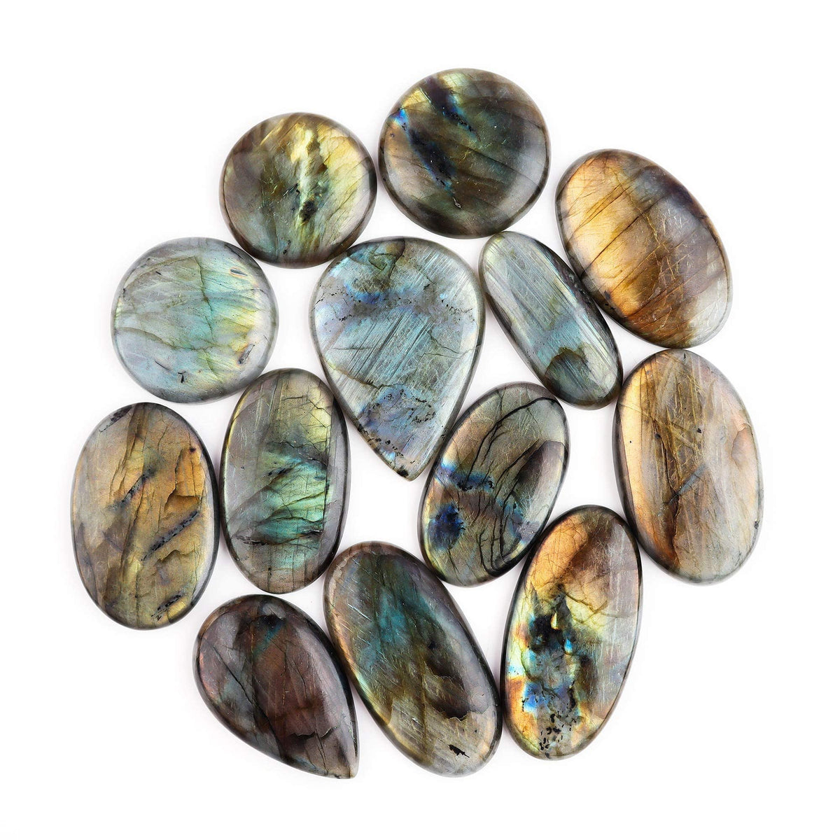 OdrillionGems Natural Labradorite Stone, Natural Gemstones and Crystals Cabochon Lot, DIY Jewelry Making Loose Gemstones, Chakra Healing Crystals, Wire Wrapping Cabochons, Pack of 5 (Large)