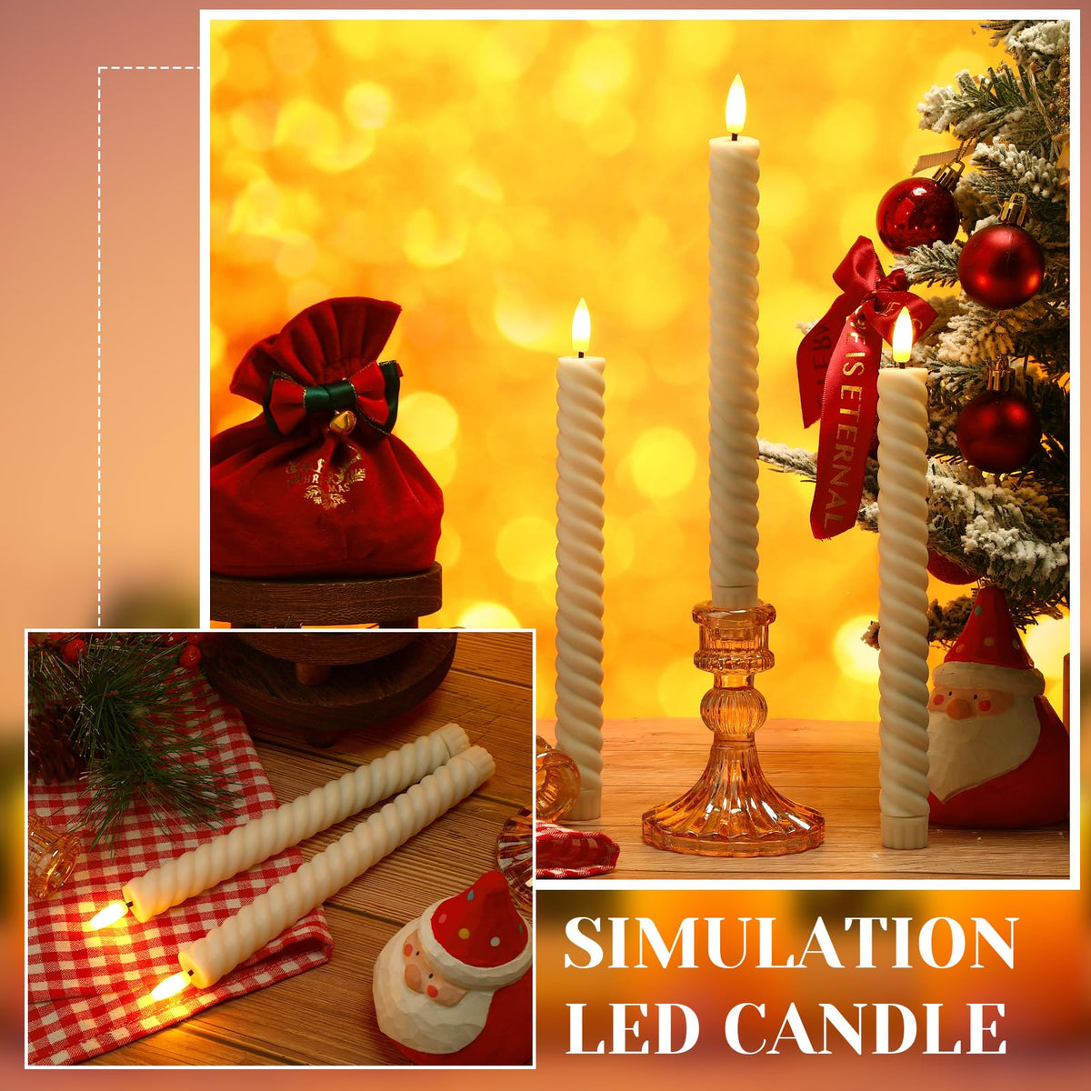 Tuanse 24 Pcs 10 Inch Flameless Twisted Taper Candles LED Flickering Battery Operated Candles Electric Warm Light Candlesticks for Wedding Birthday Party Home Dinner Decor(Ivory)