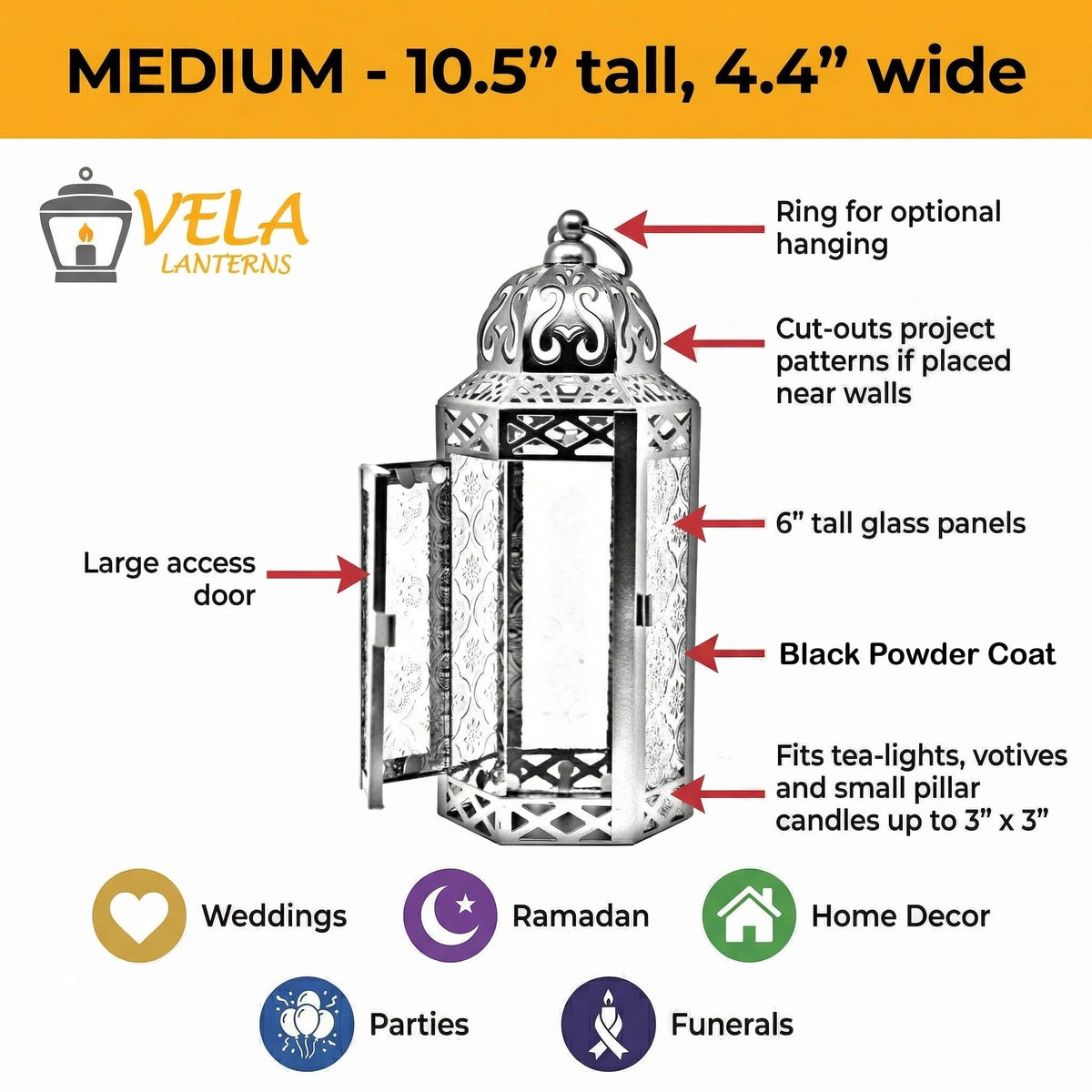 Vela Lanterns Decorative Indoor Moroccan Gothic Candle Holder, Purple, M
