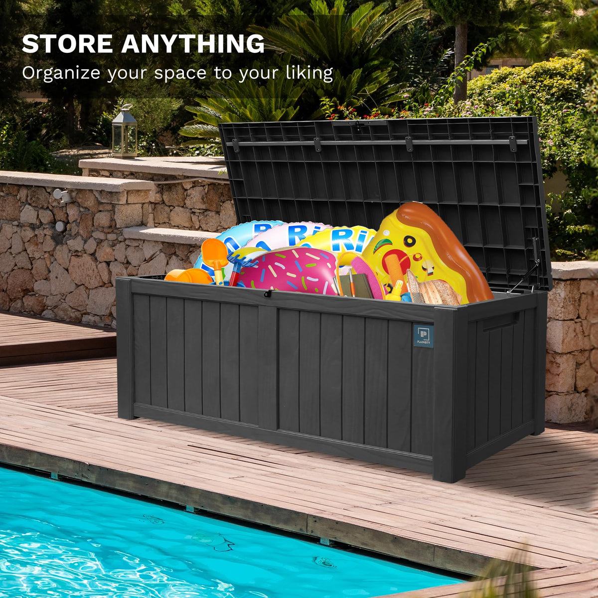 230 Gallon Large Outdoor Storage Box, Durable Deck Boxes Outdoor Waterproof, Resin Waterproof Deck Box for Patio Furniture Outdoor Cushions Garden Tools and Pool Storage (Black, 230 Gallon)