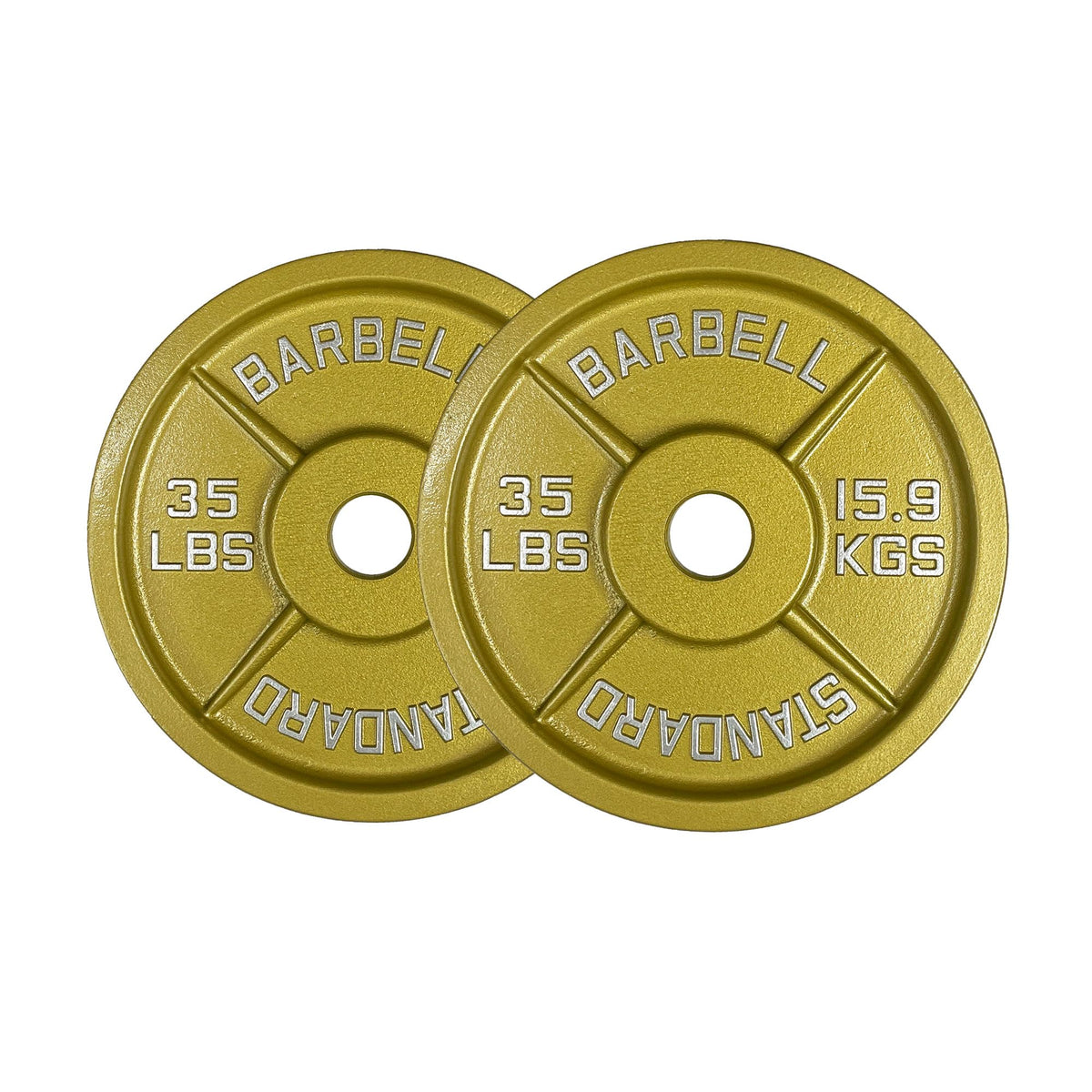 Gold Finish Olympic Steel Plates - Pairs and Sets 2 Inch Barbell Standard in Premium Gold for Weight Lifting (335lb Set)