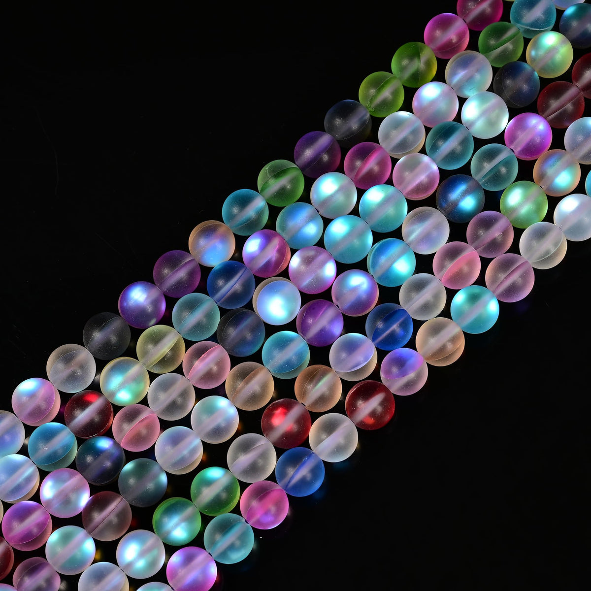 6mm Matte Mixed Color Mermaid Aurora Crystal Glass Bead, Glitter Round Synthetic Moonstone Beads for Jewelry Making Bracelets