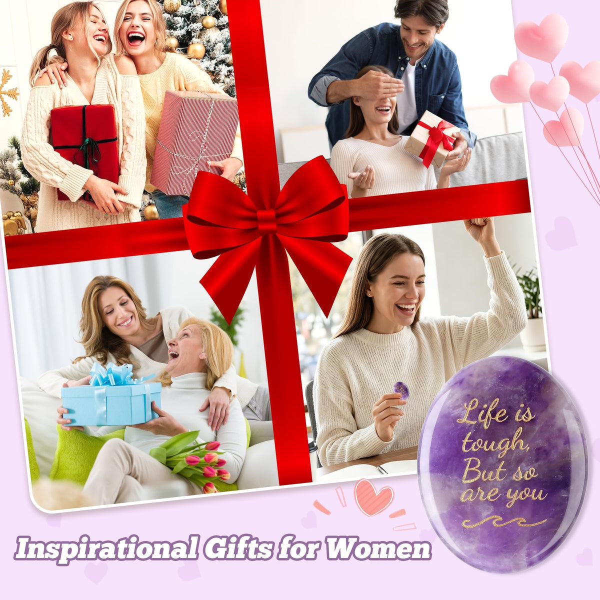 NUKAYAI Inspirational Gifts Worry Stone Amethyst Crystal Crystals and Healing Stones Oval Natural Meditation Accessories Gemstones Trinkets Pocket Stress Relief Anxiety Relief Items Gifts for Women
