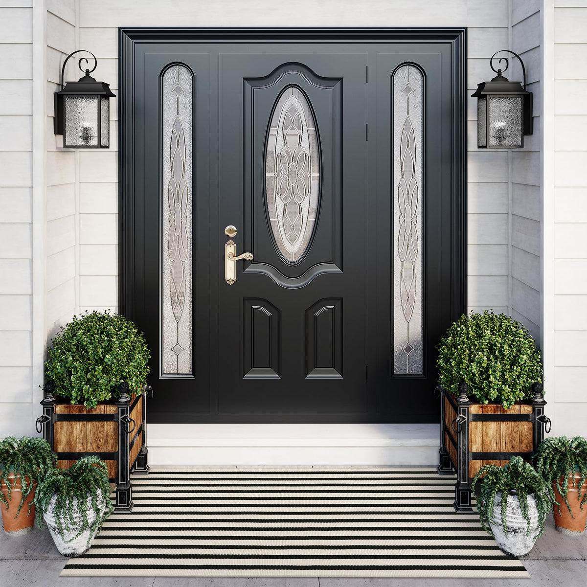Black and White Outdoor Rug, 2x4.3 Striped Front Door Rug Cotton Hand-Woven Reversible Entryway Rugs Welcome Layered Doormat Porch Rugs for Entrance Decor Farmhouse Kitchen
