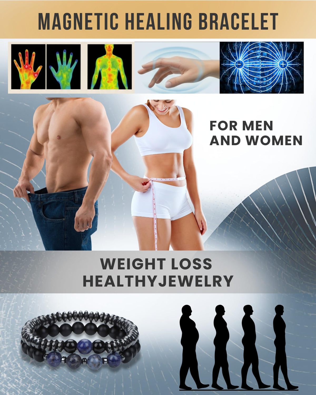 WestLuna Magnetic Hematite Bracelet for Women Men, Adjustable Black Obsidian Sodalite Natural Stone Beaded Bracelets, Slimming Crystal Chakra Energy Bracelet Gift (Sodalite, Small)