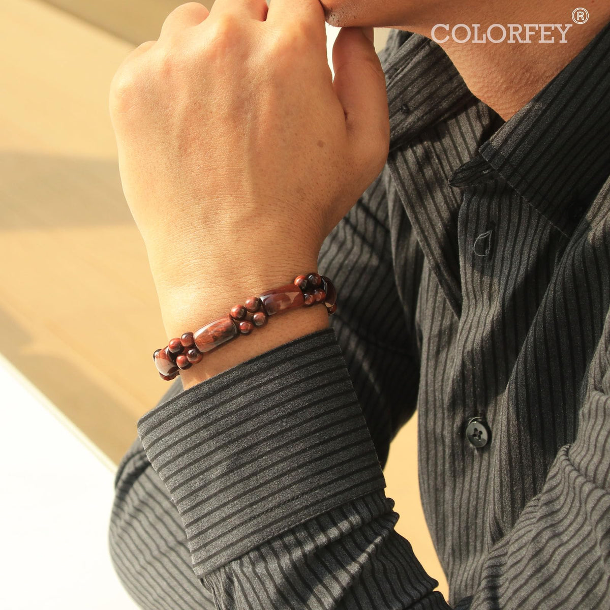 COLORFEY Mens Bracelet Beaded Tiger Eye Bracelets Real Red Tiger Eye Stone Bracelet Unique Gifts for Men Protection Crystal Bracelet, Premium Handmade Beads Bracelets Masculine Jewelry for Him