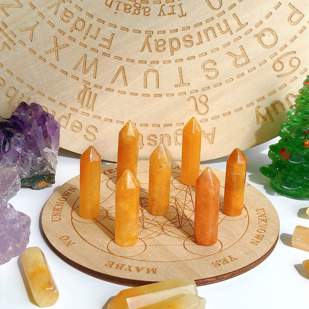 10PCS Yellow Aventurine Natural Healing Crystals Stones Sets Polished Tumbled Pocket Gemstones Bulk Hexagonal Points Reiki Energy Balancing Chakra Meditation Therapy Desk Decor Gift