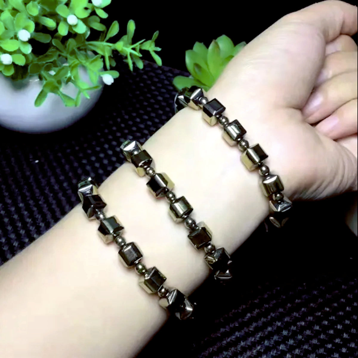 AWAKEN YOUR KUNDALINI Handmade Pyrite Stretch Bracelet – 8mm Cube and Round Beads – Leo Birthstone – Solar Plexus Chakra – Approx. 7 Inch Wrist Size