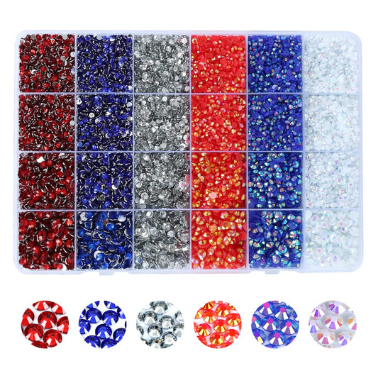 Flatback Rhinestones 21000 pcs Jelly Rhinestone Non-hotfix Resin Crystals Gemstones 6 Colors for Crafts Nails Clothes Shoes Bags Makeup Face Tumbler DIY Decoration (Blue Red Clear Rhinestones)