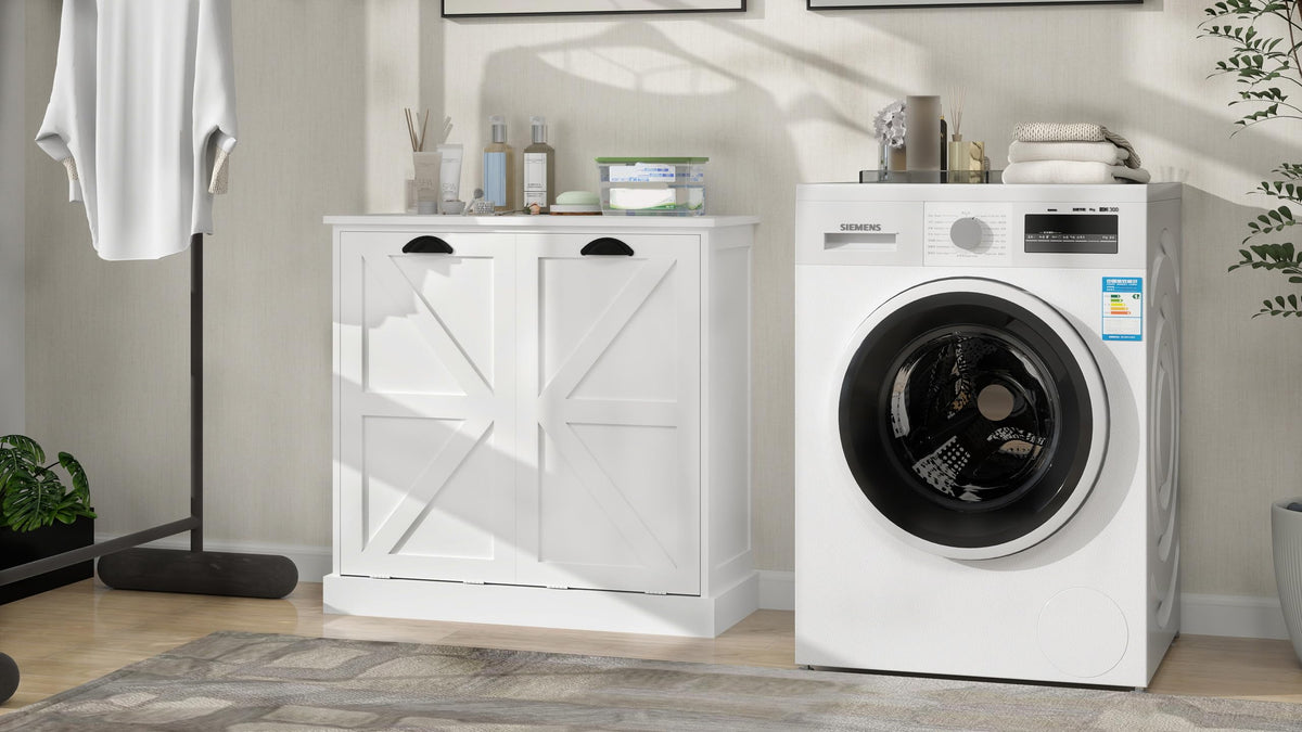 Two Compartment Tilt Out Laundry Sorter Cabinet White WF804