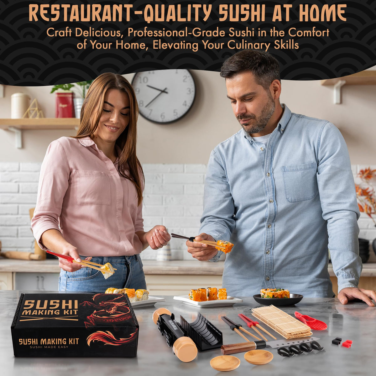 30 Pcs Sushi Making Kit – Sushi Bazooka Maker Kit with Nori Sheets for Sushi, Bamboo Rolling Mat, Easy DIY Roller Set for Beginners at Home, USDA Organic