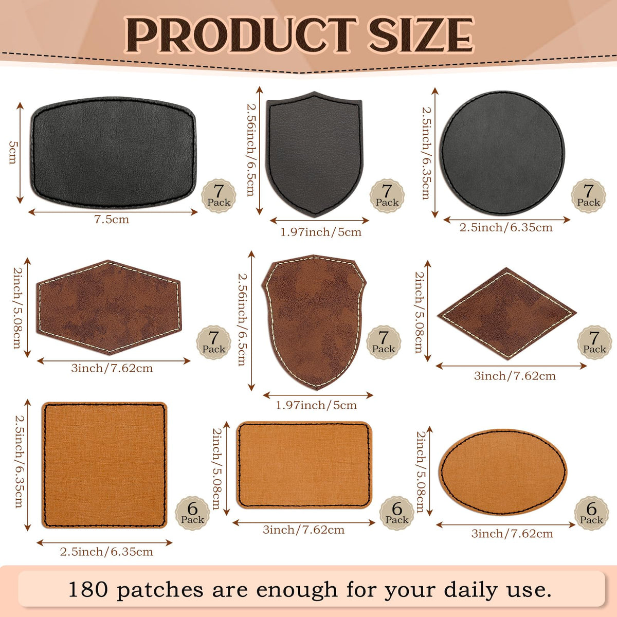 Yunlly 180 Pcs Rustic Leather Patches for Hats with Adhesive Heat Laser Engraving Blanks Patch Faux Leatherette Blank Patches for Embroidery Sew Clothing Jackets (Dark Gray, Yellow, Retro Color)