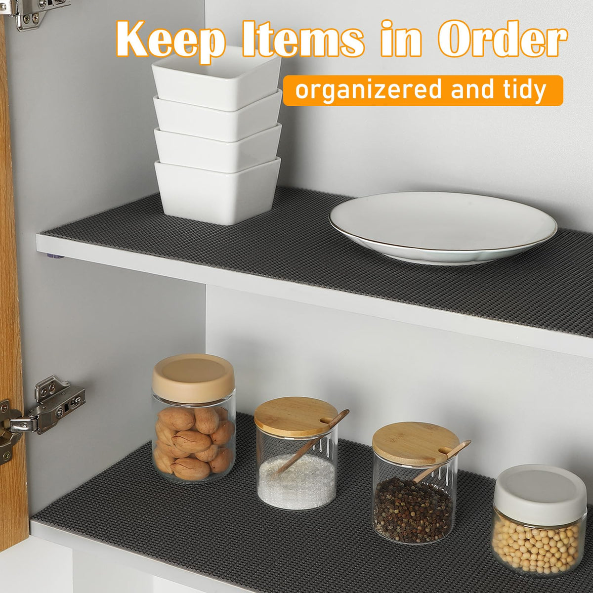 Songrey Non-Adhesive Drawer and Shelf Liner, Non Slip Cabinet Liners, Protect Kitchen Cupboard, Bathroom Drawers, Breathable, Thick Strong Grip mat (12IN x 20FT, Black)