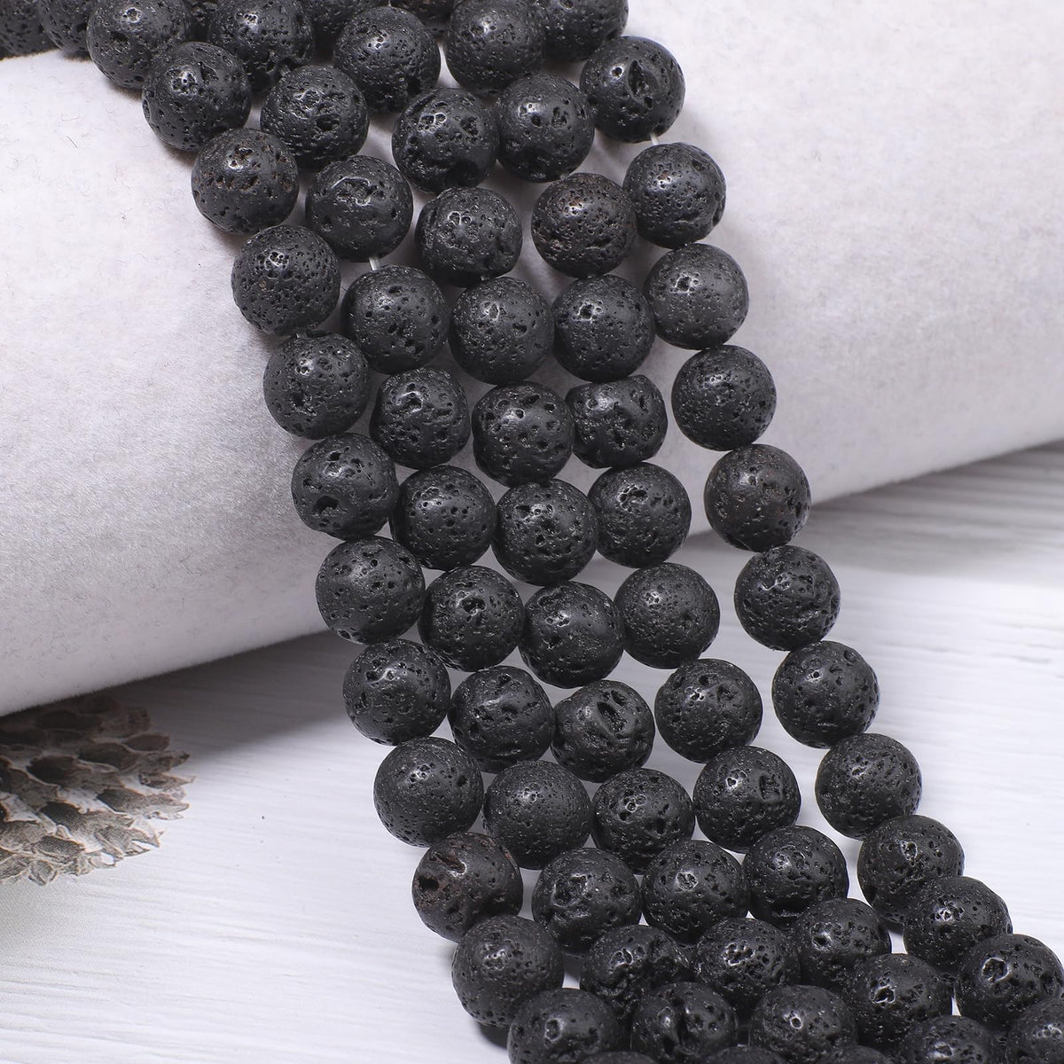 NITOPUPU 100Pcs 10mm Natural Black Volcanic Lava Gemstone Beads Round Loose Stone Beads for Jewerly Making with Crystal Stretch Cord