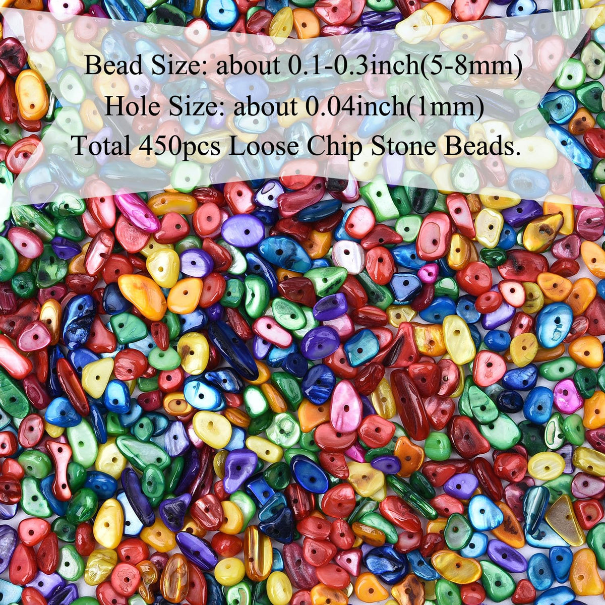 Natural Chip Stone Beads 450pcs Colorful Shell Chips 5-8mm Irregular Healing Crystal Rocks Hole Drilled DIY Loose Gemstone Beads for Jewelry Making Bracelet Earrings Necklace Crafting