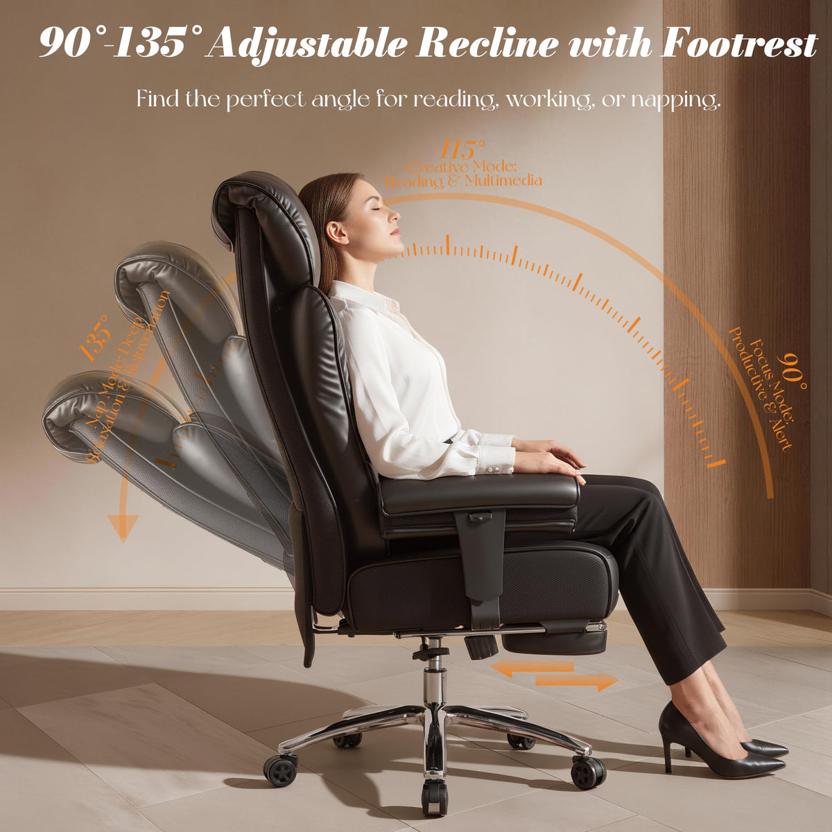 Efomao Big and Tall Office Chair 400 lbs Capacity, Oversized Executive Desk Chair with Footrest, Extra Wide 23" Seat, High Back Ergonomic PU Leather Home Office Chair， Black