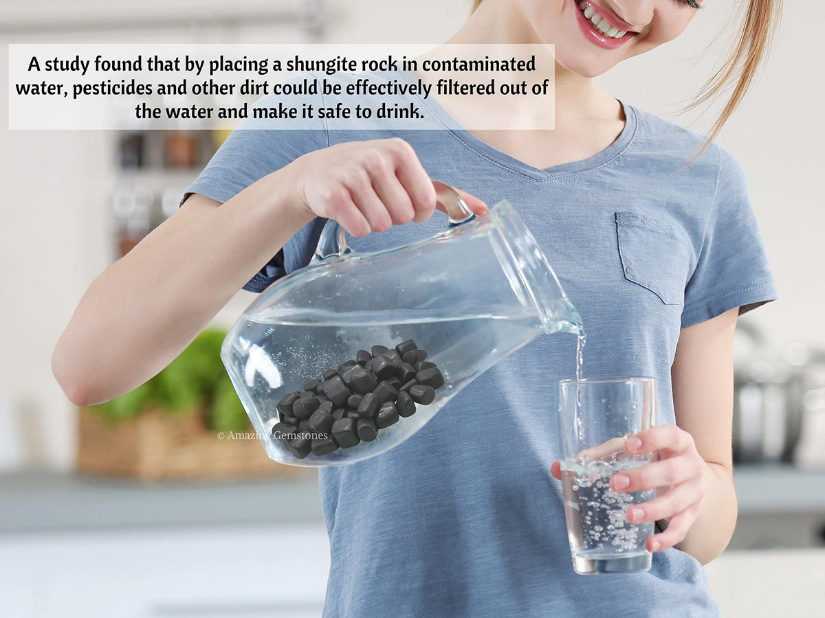 Amazing Gemstone Shungite Crystals and Healing Stones Tumbled - 1 Oz Shungite Stone Gem Stones, Natural Healing Stones for Energy Balance, Stress Relief - Polished Gems Rocks