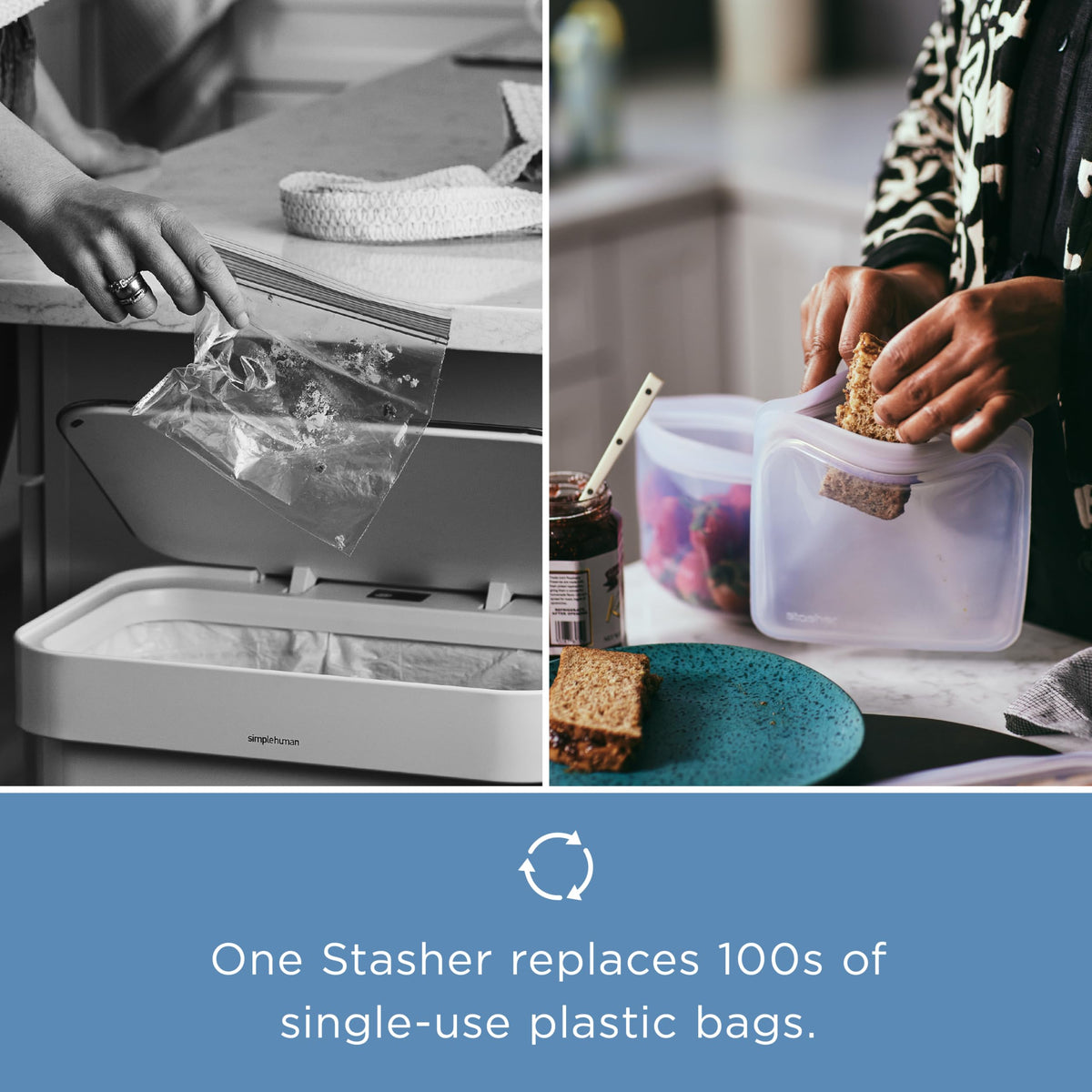 Stasher Silicone Reusable Storage Bag, Half Gallon Bag, Reusable Freezer Bags, Microwave, Dishwasher, Oven Safe, Sous Vide, Premium Lunch Container, Eco Friendly, Food Storage Bags, 64 oz, Aqua