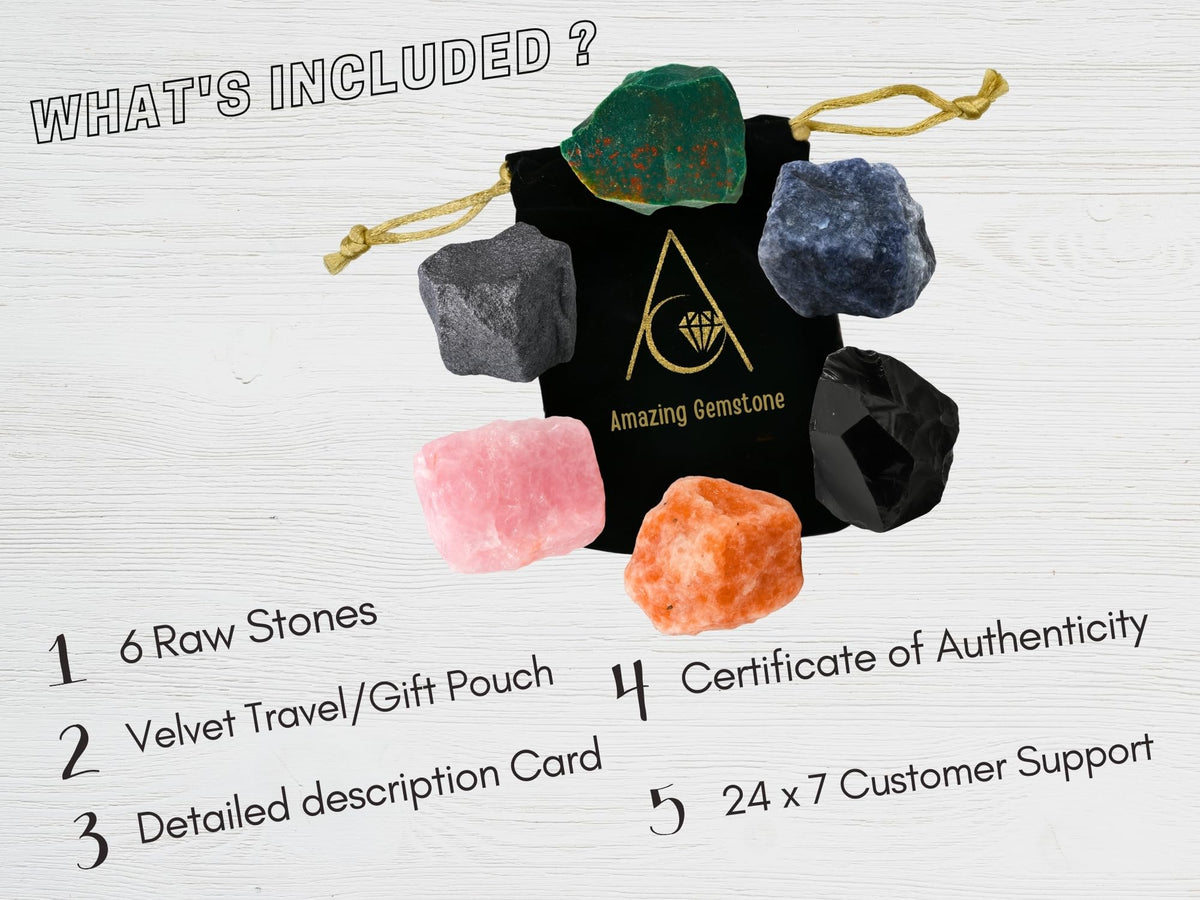 Crystals for Pregnancy, Set of 6 Blood Stone, Iolite, Hematite, Rose Quartz, Black Obsidian and Sunstone Healing Crystals and Stones