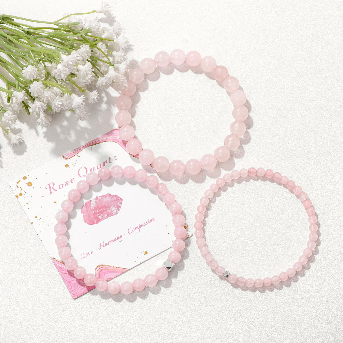 Raicegs 4MM Rose Quartz Beaded Bracelets Healing Crystal Bracelet for Women Men Natural Stone Handmade Stretch Bracelet Reiki Spiritual Jewelry