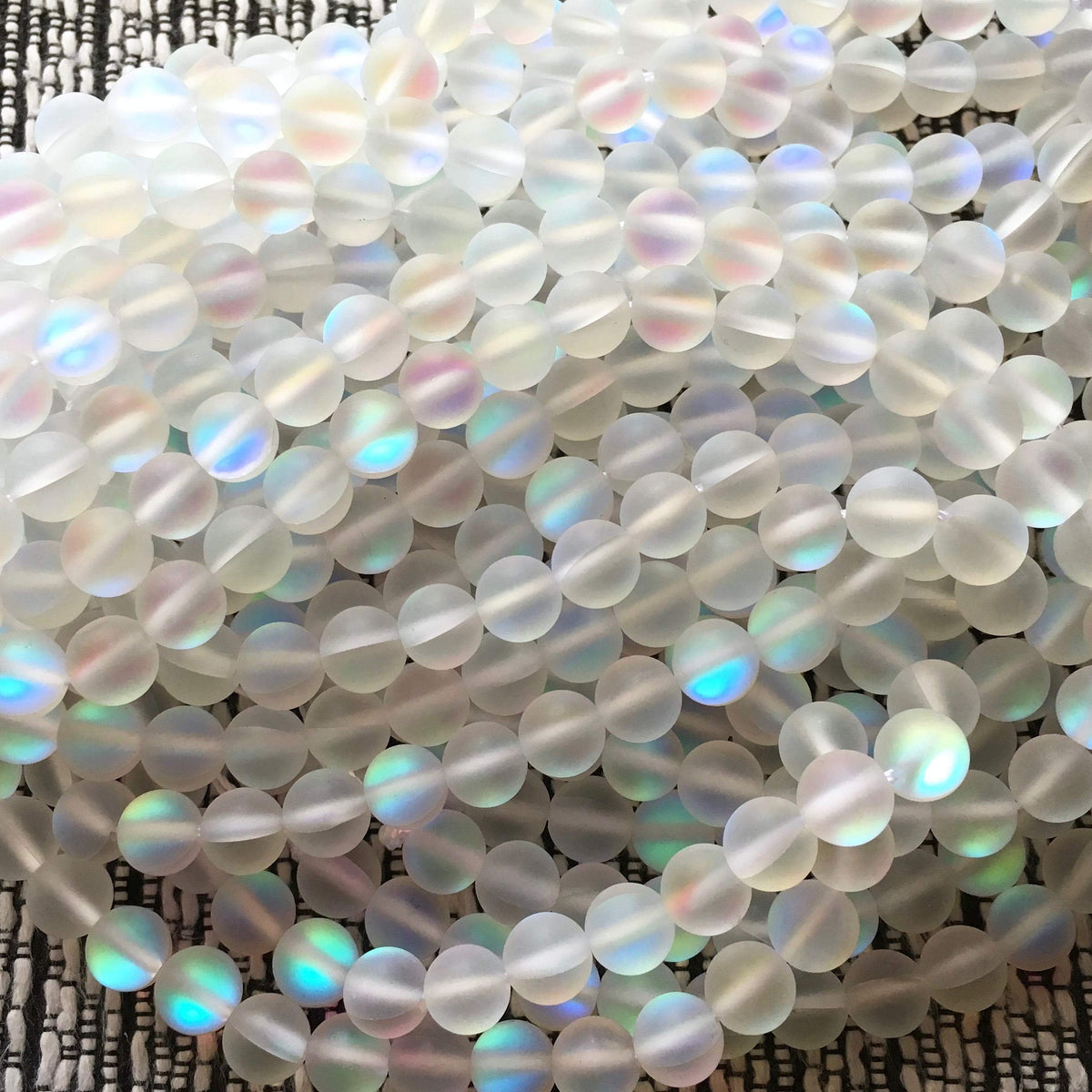 Asingeloo 38PCS 10mm Natural Mystic Aura Quartz Gemstone Frosted Matte Titanium White Rainbow Round Loose Beads 15 inch Full Strand