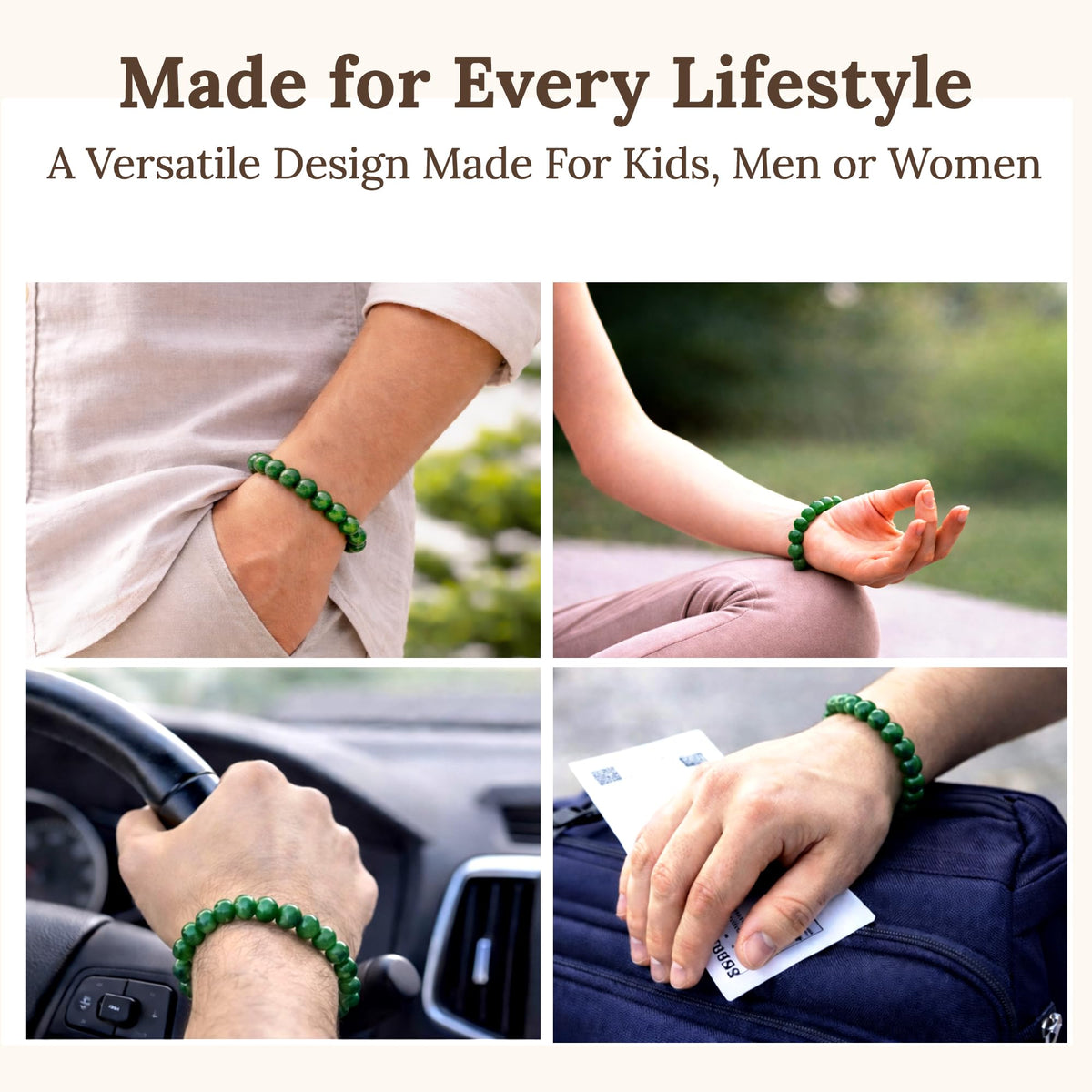 Elm City Direct 8mm Natural Stone Beaded Bracelet – Unisex Crystal Stretch Bracelets for Men & Women, Chakra & Healing Jewelry, Gift-Ready Beaded Bracelets (Jade, 8mm)