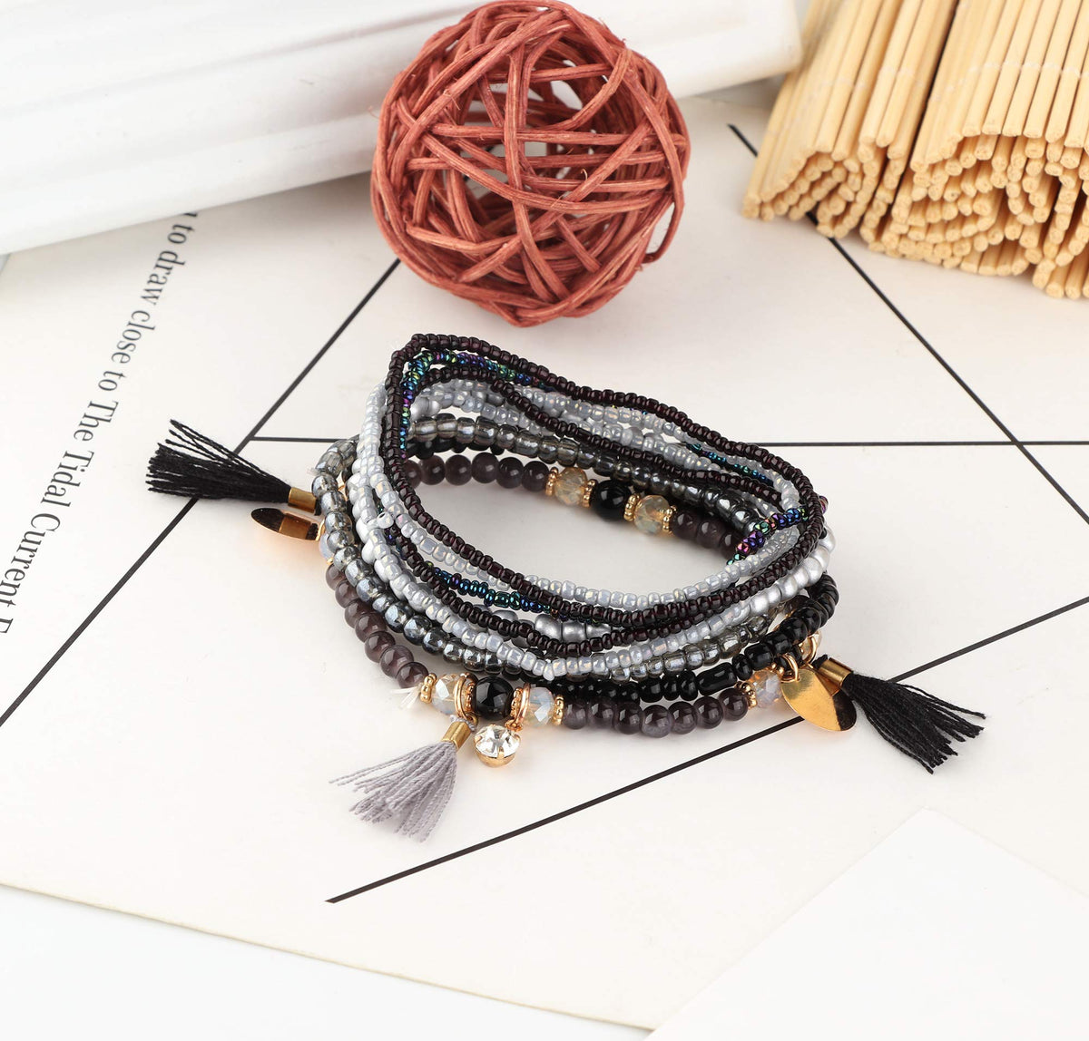 MILACOLATO 6Sets Boho Bead Bracelets Set Multilayered Stackable Bracelets Comfortable Stretch Bracelets Multicolor Bohemian Charm Bracelets for Women Men
