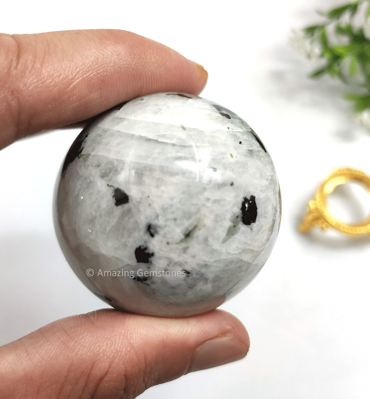 Rainbow Moonstone Crystal Sphere Round Ball with Sphere Holder Stand, Natural Healing Stone Sphere for Massage Meditation Crystal Grid Witchcraft Supplies Reiki Yoga