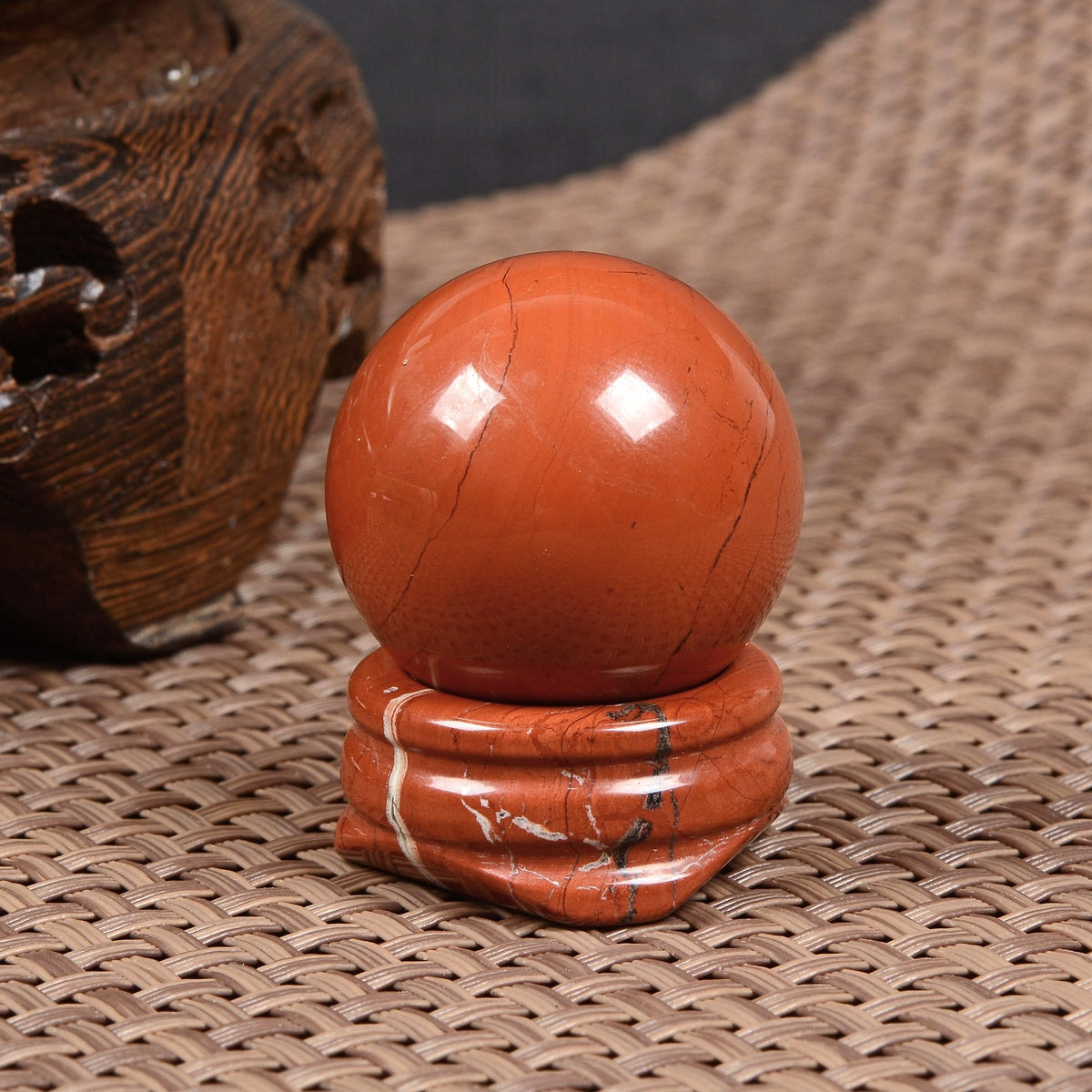 Justinstones Natural Polished Red Jasper Sphere with Red Jasper Stand – Handcrafted Gemstone 30mm Ball for Energy Healing, Meditation, and Home Décor