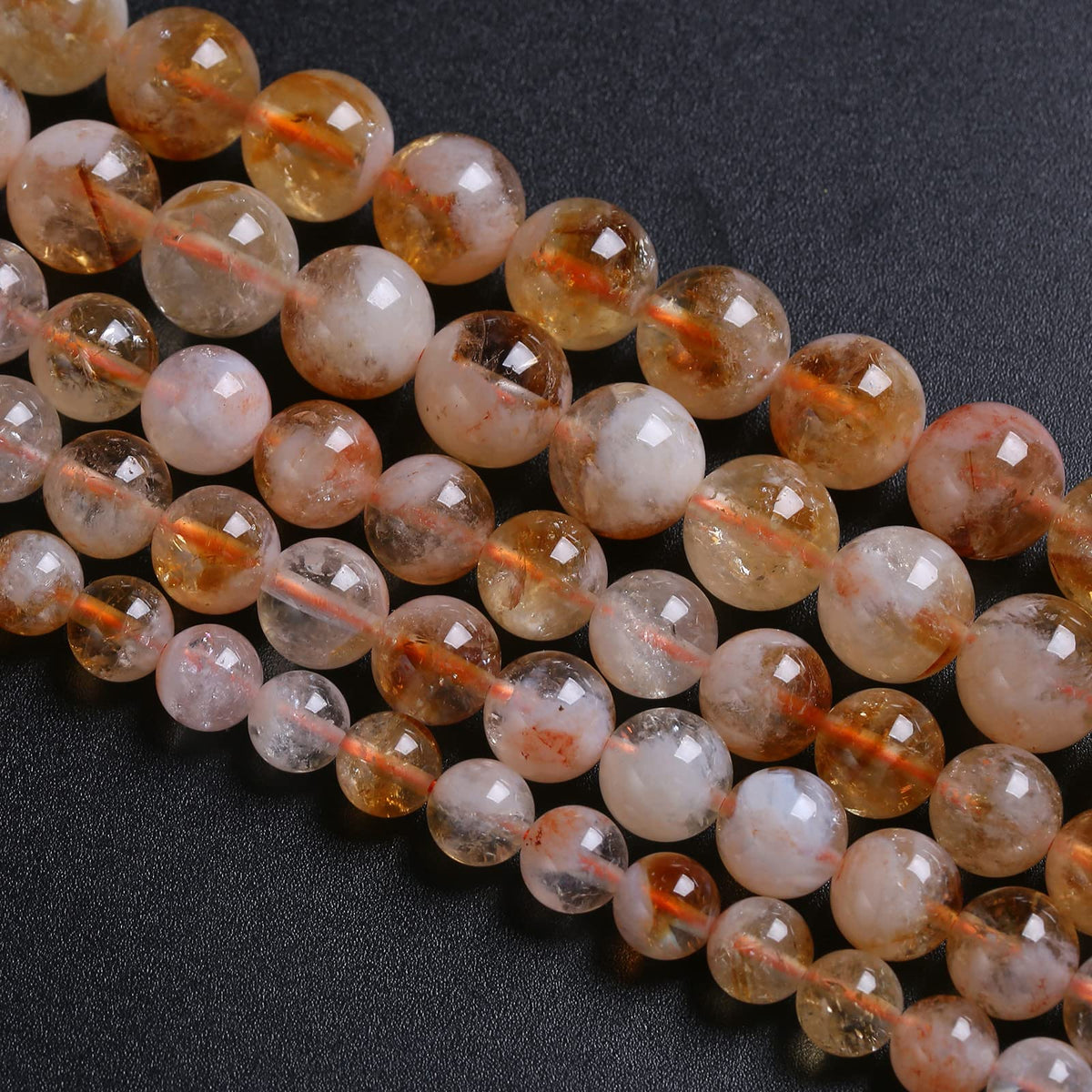 8MM 46PCS Natural Stone Citrine A Grade Quartz Crystal Loose Beads for Jewelry Making DIY Bracelet Necklace 1 Strand 15’’