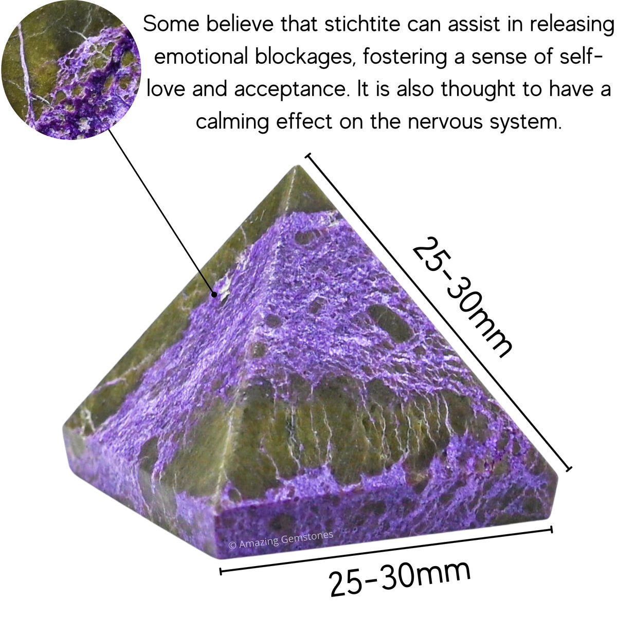 Amazing Gemstone Stichtite Pyramid Crystal Healing Stones - 1" Great Pyramid Figurine of Natural Stone Pyramid for Meditation, Reiki, Chakra Balancing and Crystal Pyramids Grid