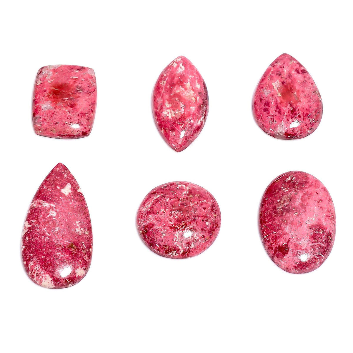 GEMKORA 4pcs Natural Thulite Cabochon, Wholesale Gemstone Lot, Bulk Elegant Crystal, Jewelry Making Supply, her